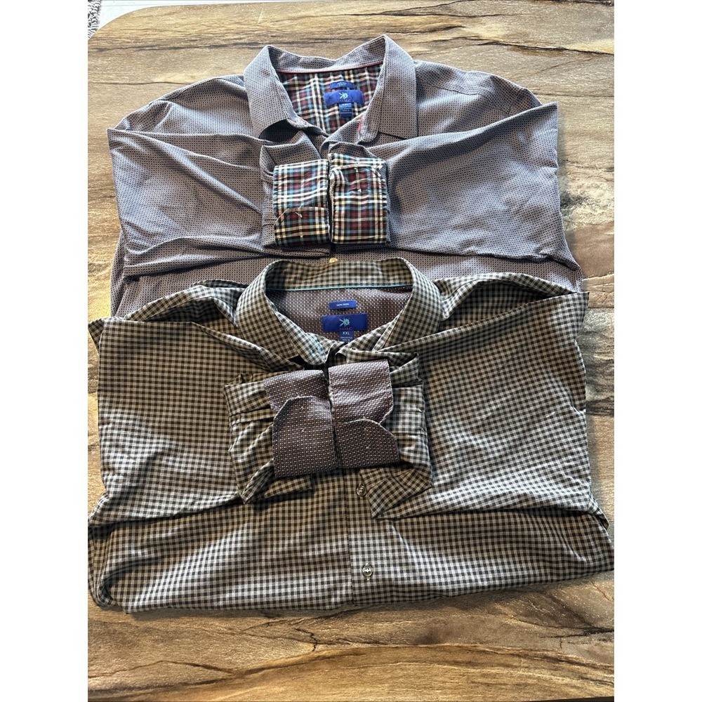 Pair Of Two Egara Men's XXL Slim Fit Plaid Stretch Button Up Dress Shirt Cuff